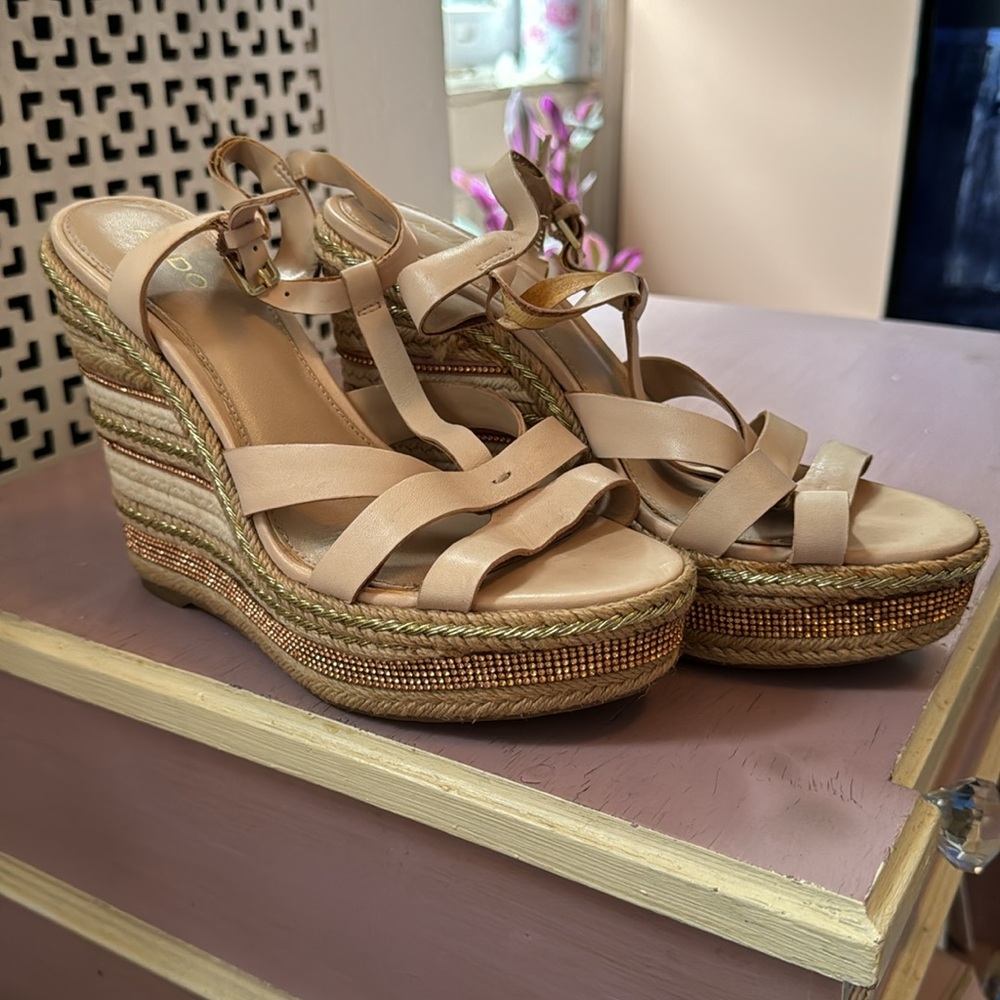 ALDO - Pink Wedge Sandals, size 7.5